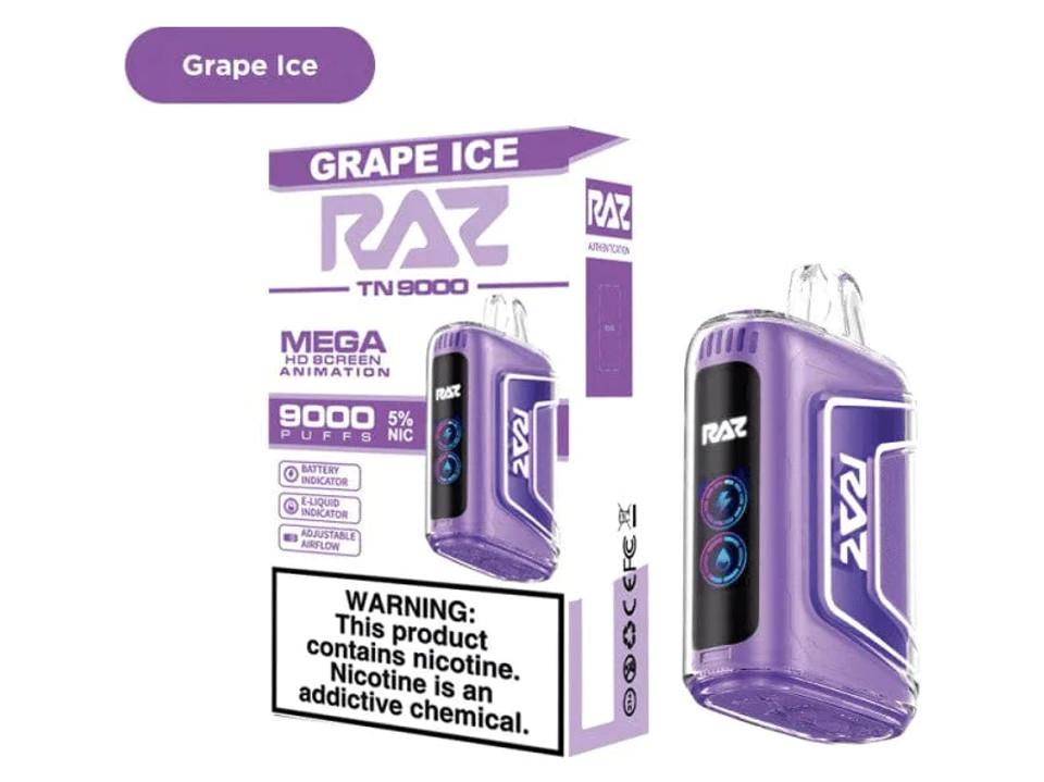 The RAZ TN9000 12ML 9000 Puffs Disposable Vape: Grape Ice Flavor